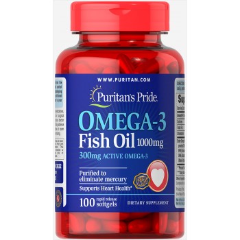 Omega-3 Fish Oil 1000 mg (300 mg Active Omega-3) 100 Softgels