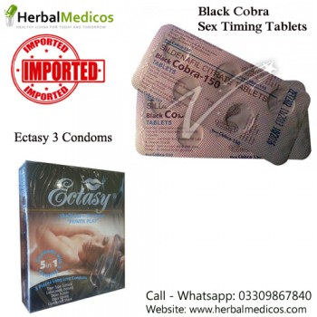 Pack of 1 Black Cobra Tablets and Ectasy Condoms